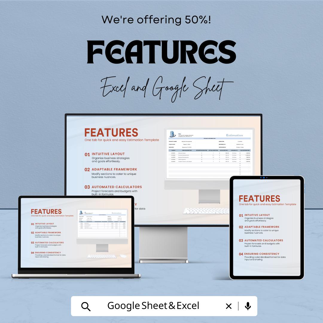 Estimation Template | Project Cost Estimator | Excel & Google Sheets Budget Planner | Work Estimate Sheet for Businesses