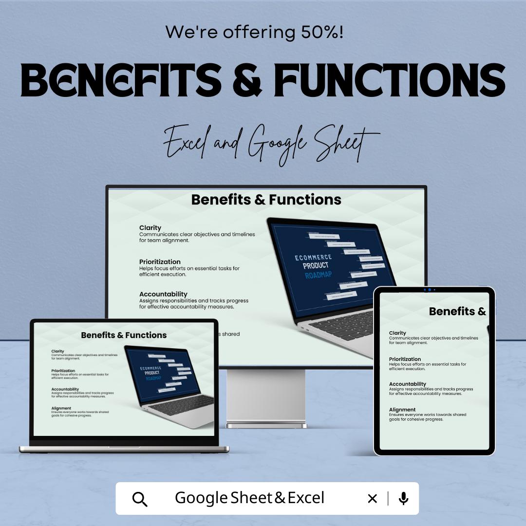 Ecommerce Product Roadmap Template | Product Development Planner | Excel & Google Sheets Roadmap | Ecommerce Project Timeline Tracker