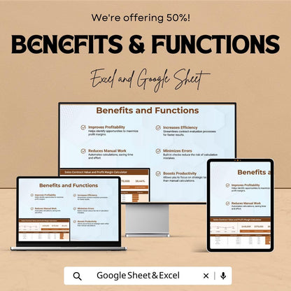 Sales Contract Value and Profit Margin Calculator Template, , Profit Tracker, Contract Value Spreadsheet, Business Profit Tool