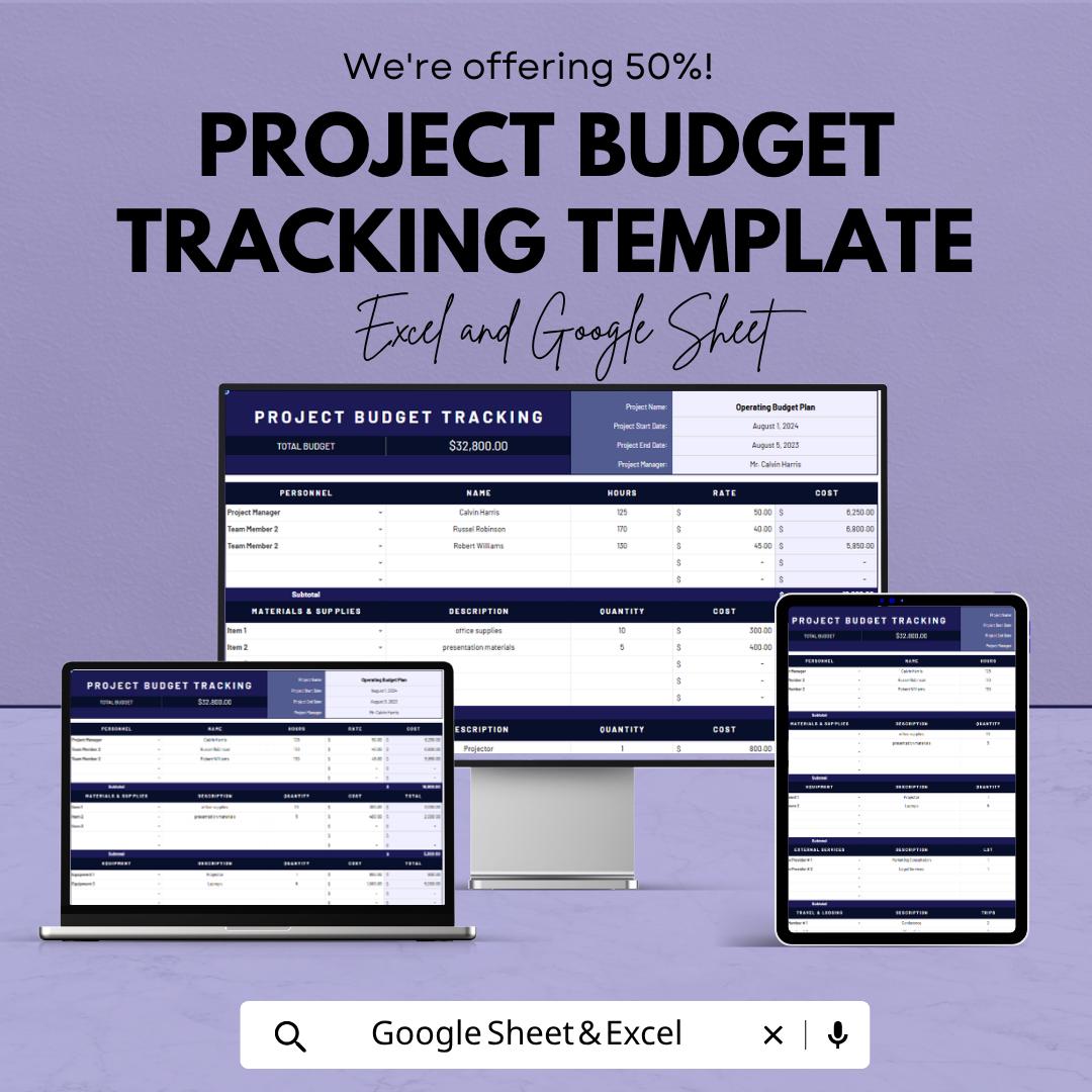 Project Budget Tracking Template | Budget Planner Spreadsheet | Expense Tracker | Project Cost Management | Excel & Google Sheets |