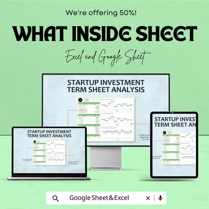Startup Investment Term Sheet Analysis - Excel & Google Sheet Template for Investment Distribution, Equity Trends, and Financial Analysis