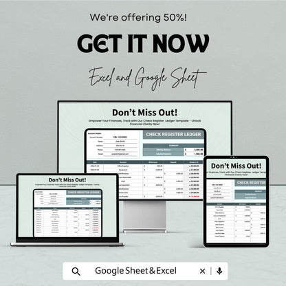 Check Register Ledger Template | Excel and Google Sheets | Check book Tracker | Expense & Payment Log | Financial Register Spreadsheet