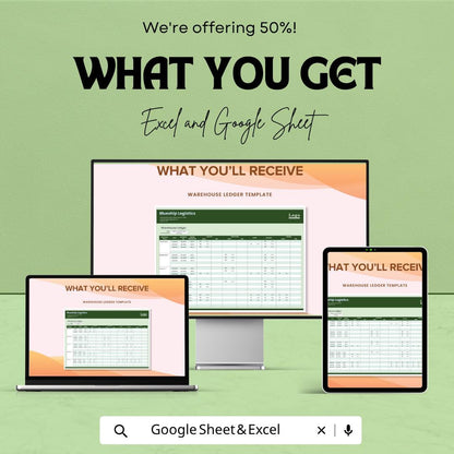 Warehouse Ledger Template | Excel Inventory Tracker Spreadsheet | Google Sheets Warehouse Management | Stock Control Ledger |