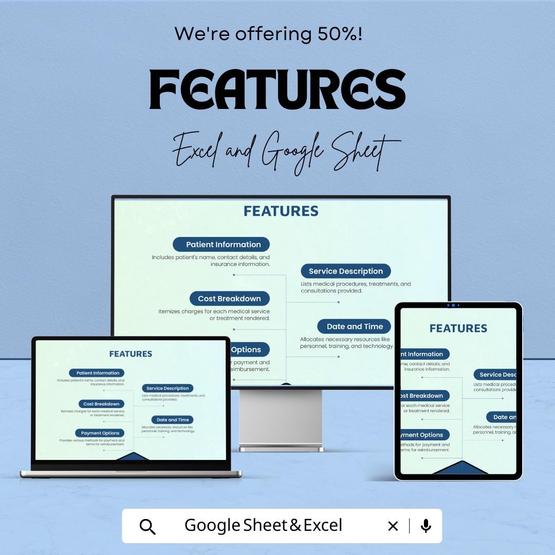 Medical Invoice Sheet - Customizable Template for Healthcare Billing, Excel & Google Sheets, Easy-to-Use Medical Invoice Format