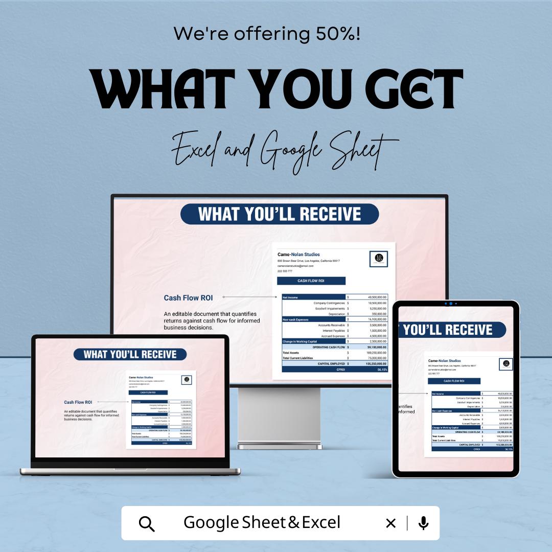 Business Case ROI Template, ROI Calculator Excel, Return on Investment Spreadsheet, Financial Analysis Tool, Google Sheets ROI Template