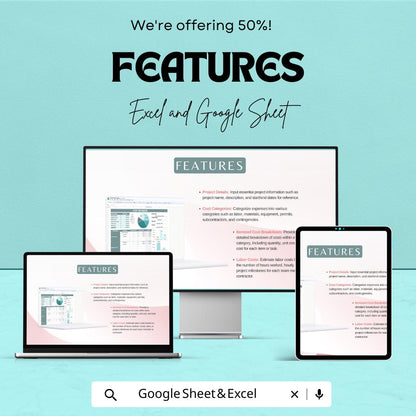 Cost Estimate Sheet - Excel & Google Sheets Template for Project Cost Estimation - 50% Off