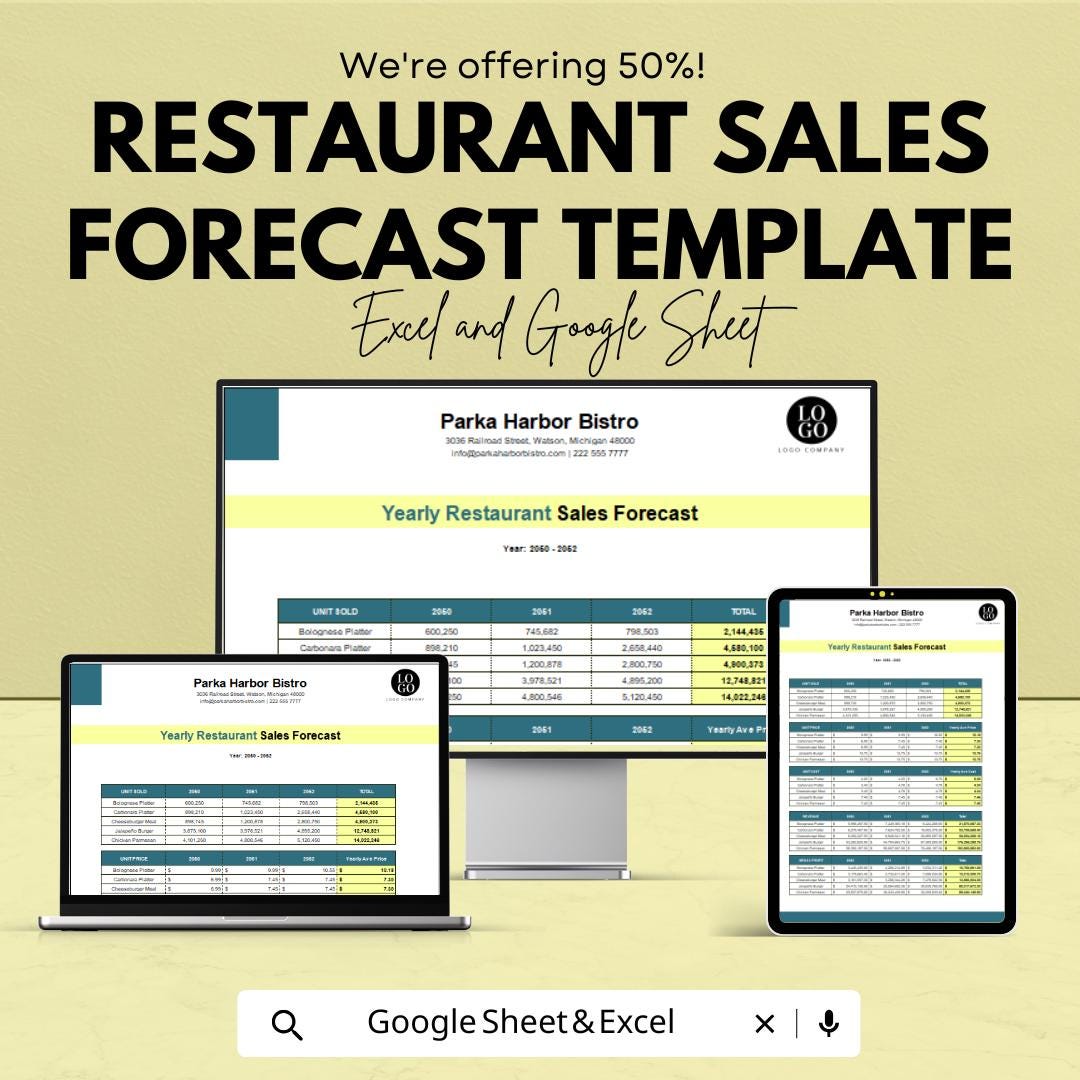 Restaurant Sales Forecast Template | Food & Beverage Forecasting | Restaurant Revenue Planner | Sales Projection Template