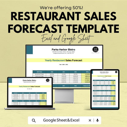 Restaurant Sales Forecast Template | Food & Beverage Forecasting | Restaurant Revenue Planner | Sales Projection Template