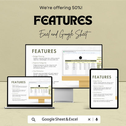 Marketing Research Budget Tracker Template | Business Budget Spreadsheet | Market Research Cost Planner | Expense Tracker for Teams