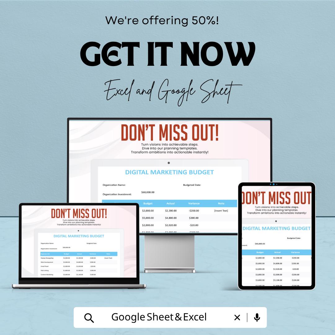Digital Marketing Budget Template | Marketing Budget Spreadsheet | Small Business Budget Planner | Ad Spend Tracker | Expense Tracking Sheet