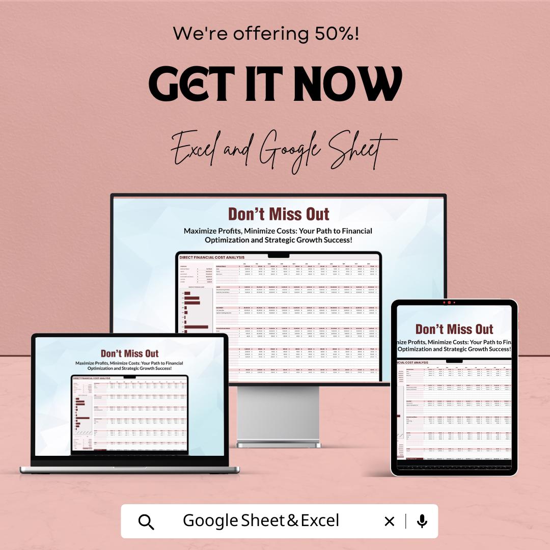 Direct Financial Cost Analysis Template | Excel and Google Sheets Cost Tracker | Business Expense Spreadsheet | Budget & Profit Analysis