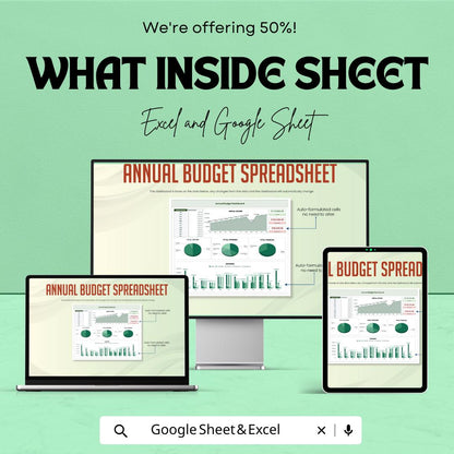 Annual Budget Spreadsheet Template | Excel & Google Sheets | Yearly Budget Planner | Expense Tracker Dashboard