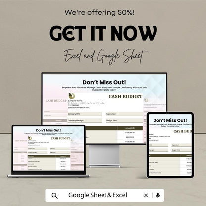 Cash Budget Template | Cash Flow Tracker Spreadsheet | Income and Expense Planner | Financial Tracker | Monthly Budget Sheet