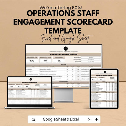 Operations Staff Engagement Scorecard Template, Employee Engagement Tracker, HR Performance Scorecard, Team Satisfaction Metrics