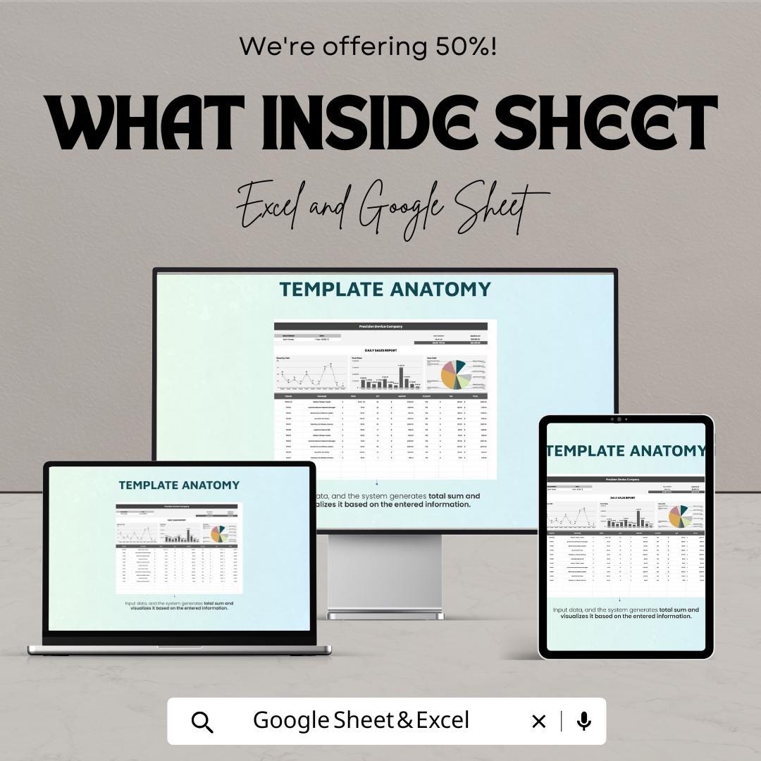 Daily Sales Report Template | Excel & Google Sheets | Sales Tracker Dashboard | Business Analytics Spreadsheet | Sales Performance Log