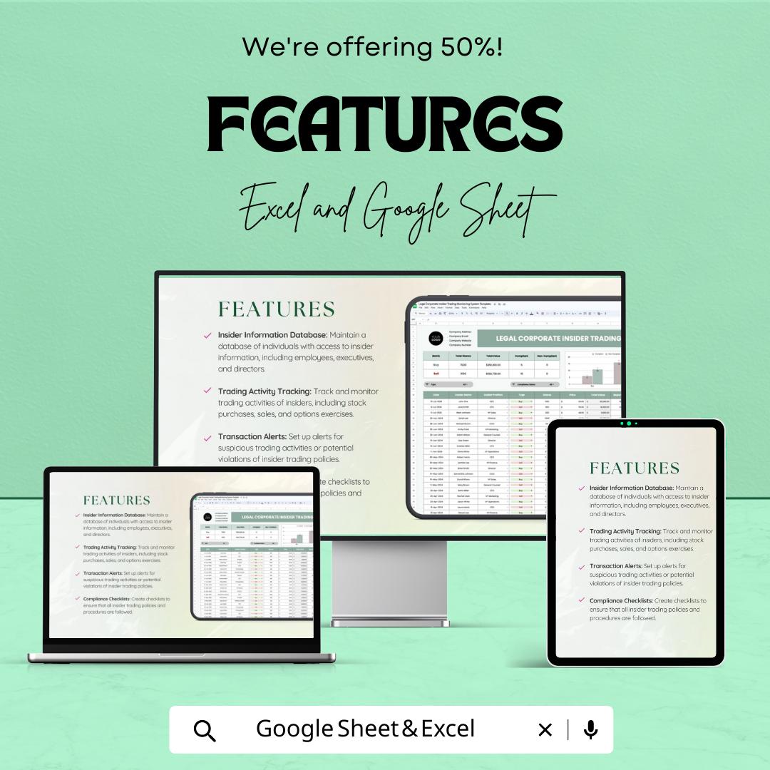 Legal Corporate Insider Trading Monitoring System Template | Excel & Google Sheets Compliance Tracker | Risk Management Tool
