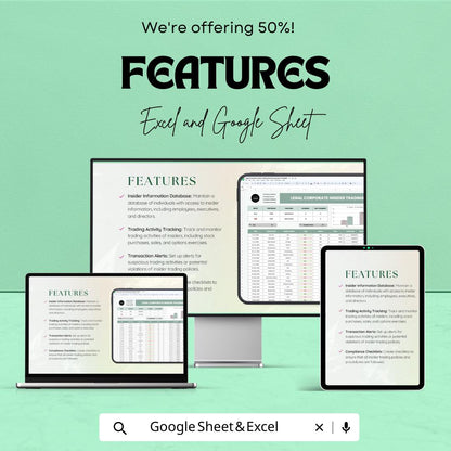 Legal Corporate Insider Trading Monitoring System Template | Excel & Google Sheets Compliance Tracker | Risk Management Tool