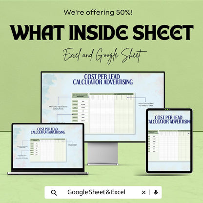 Cost Per Lead Calculator | PPC Advertising ROI Tracker | Google Sheets & Excel | Campaign Metrics Spreadsheet | CPL Calculation Sheet