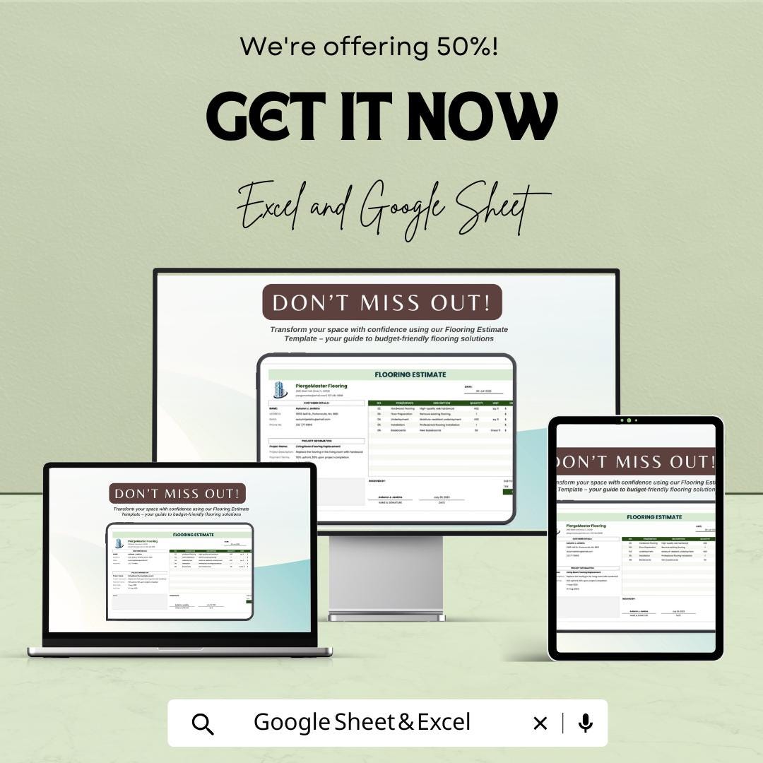 Flooring Estimate Sheet – Excel & Google Sheets Template for Cost Estimation, Flooring Pricing, and Project Quotes