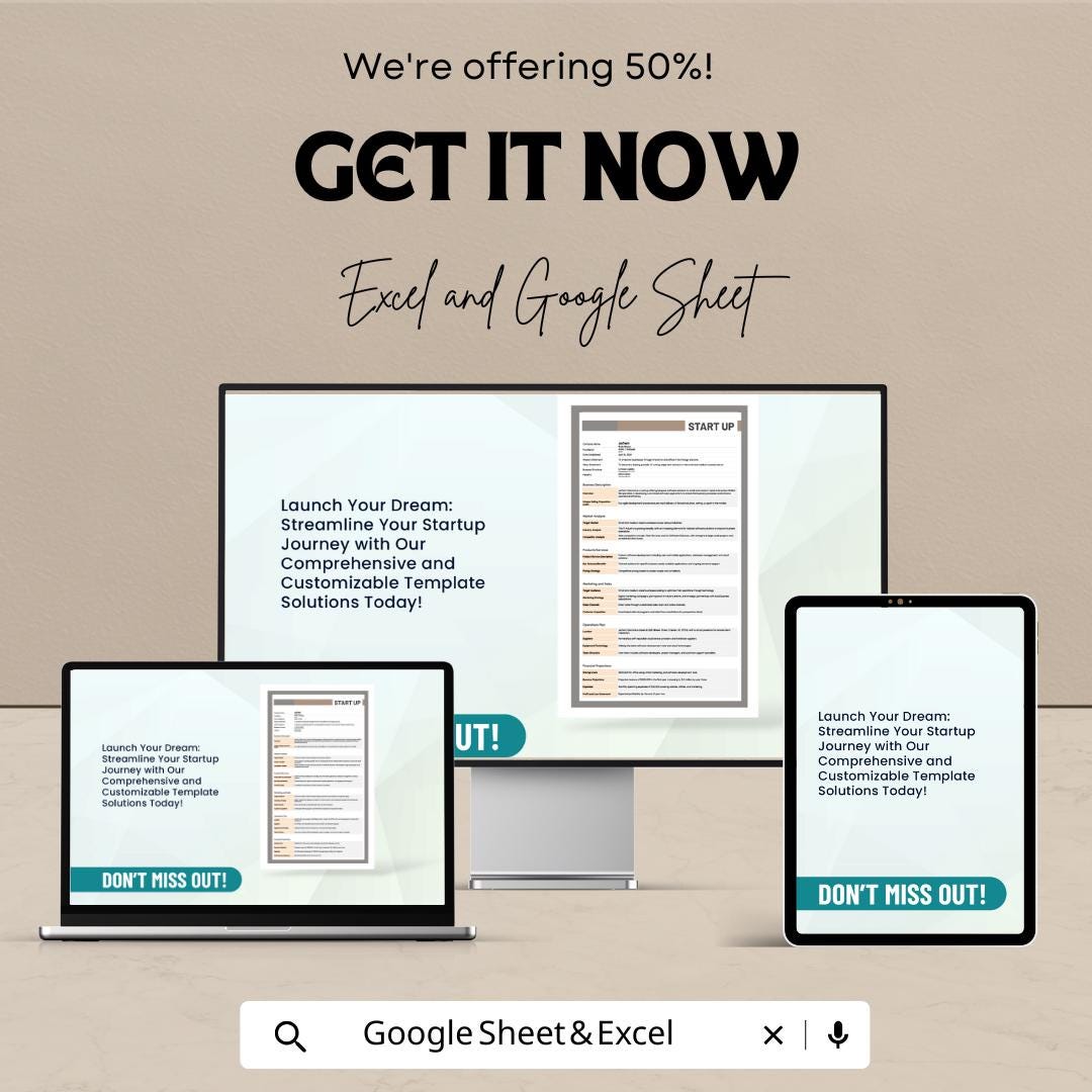 Startup Sheet - Editable Business Plan Template for Startup Companies in Excel & Google Sheets