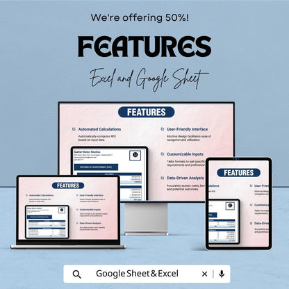 Business Case ROI Template, ROI Calculator Excel, Return on Investment Spreadsheet, Financial Analysis Tool, Google Sheets ROI Template