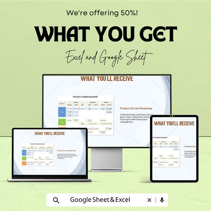 Product Scrum Roadmap Sheet - Excel & Google Sheets Template for Product Management, Scrum Planning, and Project Tracking