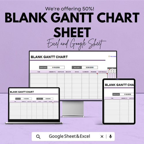 Blank Gantt Chart Sheet for Excel & Google Sheets | Project Timeline Template | Task Planner | Instant Download