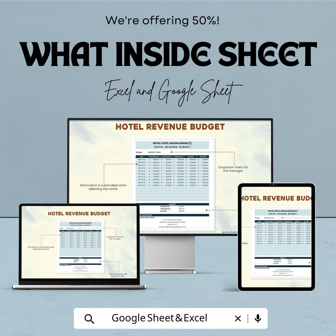 Hotel Revenue Budget Sheet – Excel & Google Sheets – Efficient Financial Planning for Hotels – 50% OFF