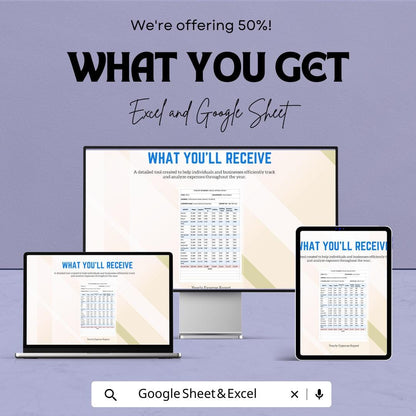 Yearly Expense Report Template | Annual Budget Tracker | Financial Report Template | Income & Spending Planner