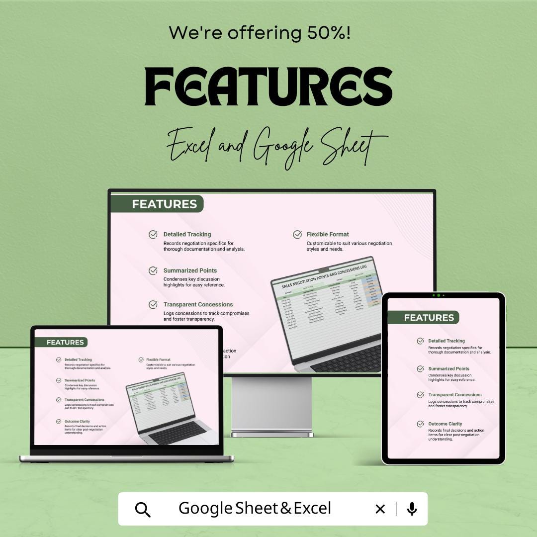 Sales Negotiation Points and Concessions Log Template | Negotiation Tracker | Deal Concessions Log | Sales Management Tool