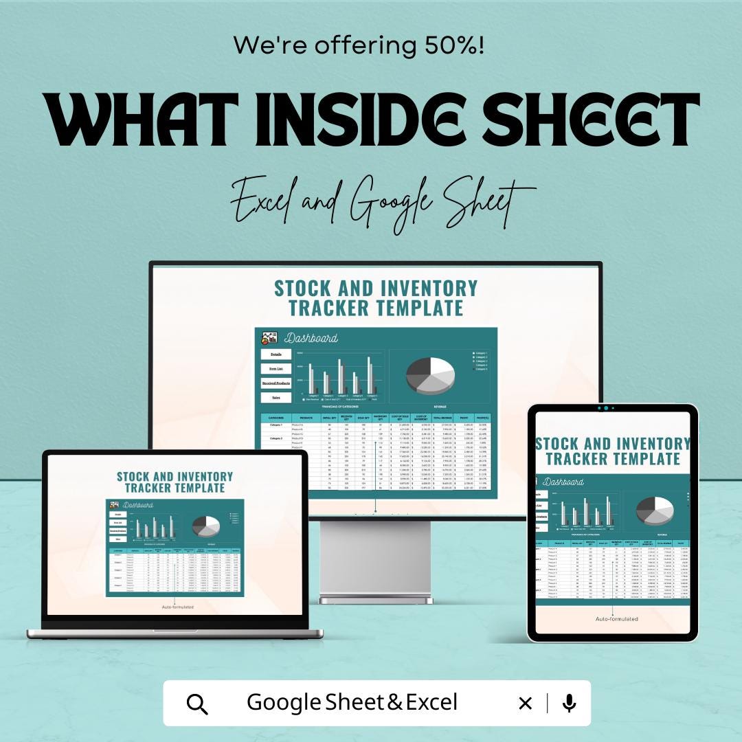Stock and Inventory Tracker Template, Inventory Management Spreadsheet, Product Stock Log, Inventory Dashboard