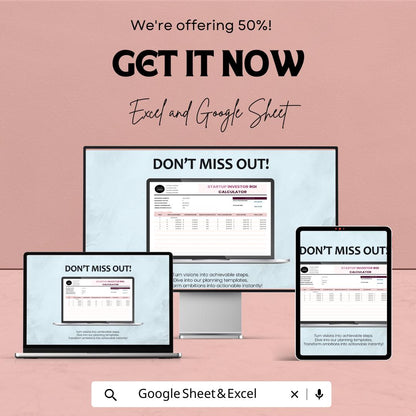 Startup Investor ROI Calculator Template | Excel & Google Sheets Investment Tracker | Business Finance Spreadsheet