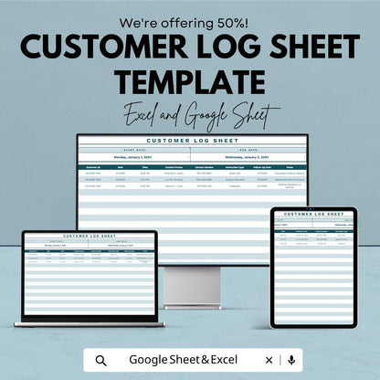 Customer Log Sheet Template | Customer Tracker Spreadsheet | Client Management Template | Excel & Google Sheets | CRM Organizer Sheet |