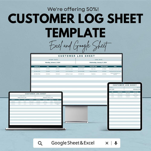 Customer Log Sheet Template | Customer Tracker Spreadsheet | Client Management Template | Excel & Google Sheets | CRM Organizer Sheet |