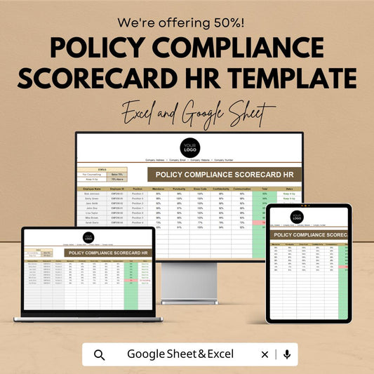 Policy Compliance Scorecard HR Template | HR Compliance Tracker | Policy Audit Scorecard | Employee Compliance Spreadsheet