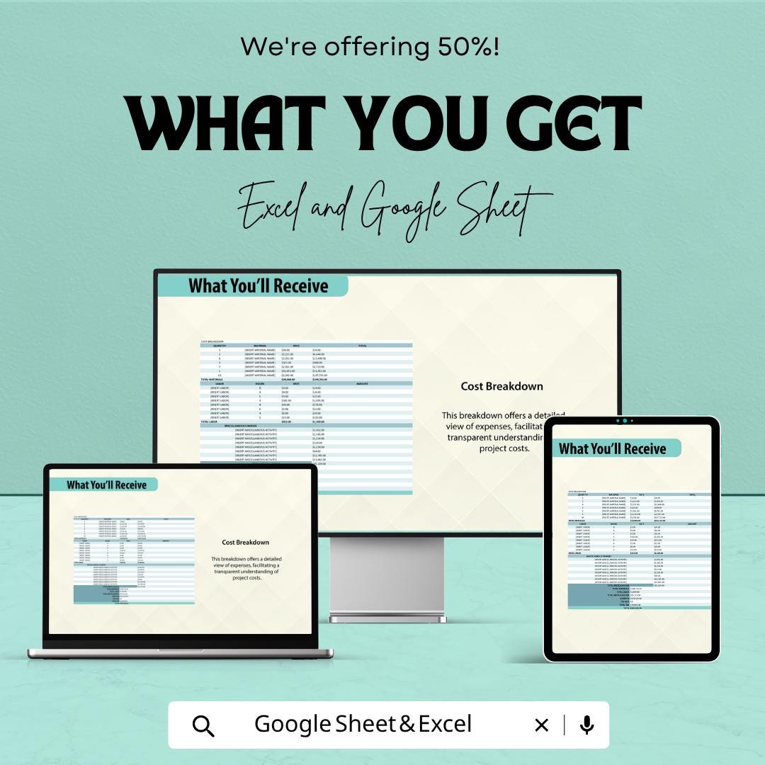 Construction Bid Template | Commercial Estimate Sheet | Contractor Proposal Template | Excel & Google Sheets Bid Form | Project Cost
