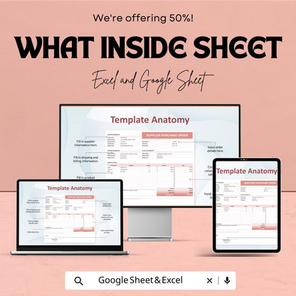Supplier Purchase Order Sheet | Google Sheets & Excel Template | Procurement Form | Business Order Tracker | Editable PO Template