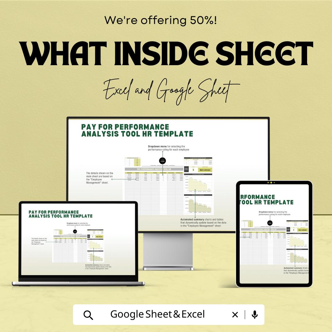 Pay for Performance Analysis Tool HR Template | Compensation and Salary Analysis Spreadsheet | Excel & Google Sheets HR Dashboard