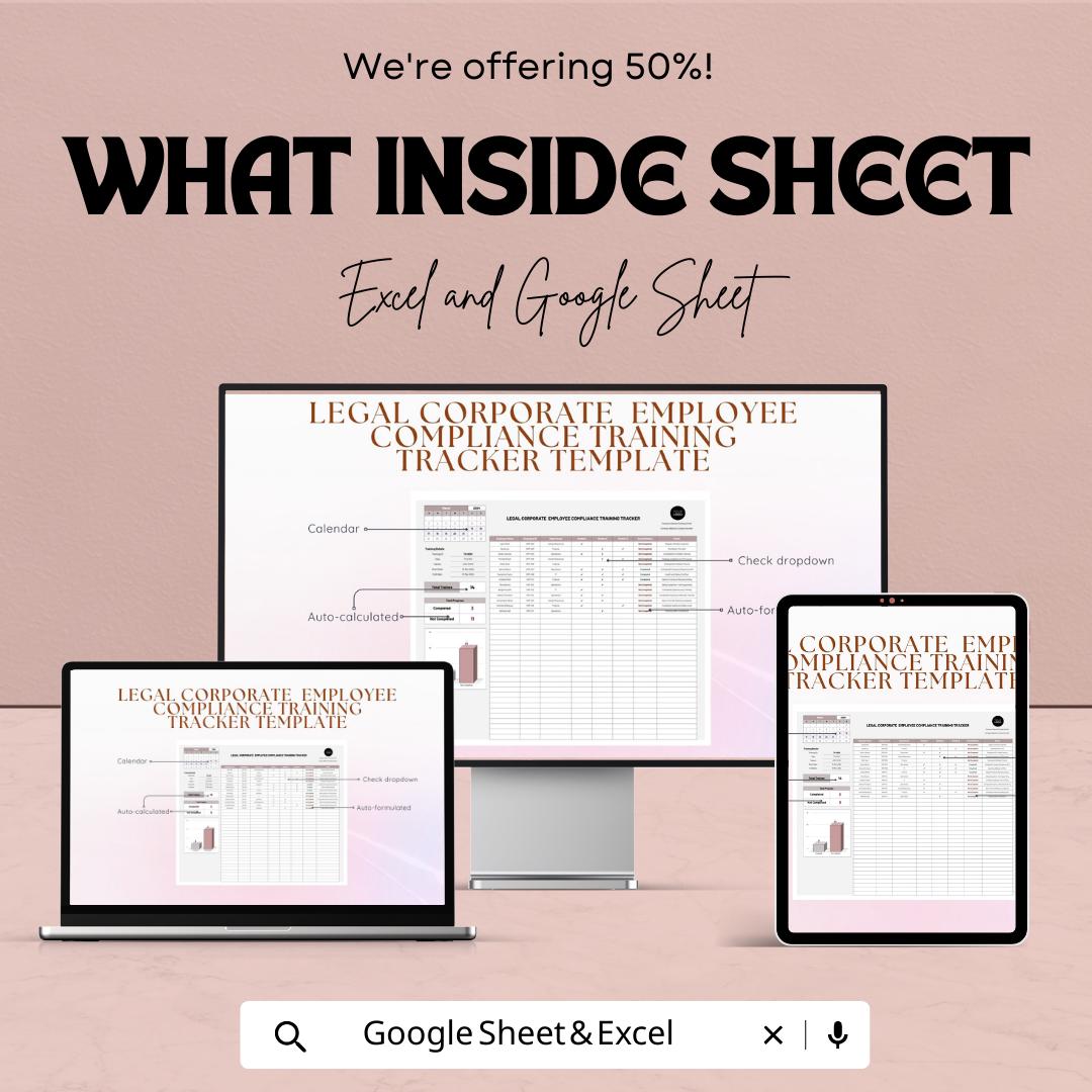 Legal Employee Compliance Training Tracker Template, Corporate Training Log, Law Firm Training Spreadsheet
