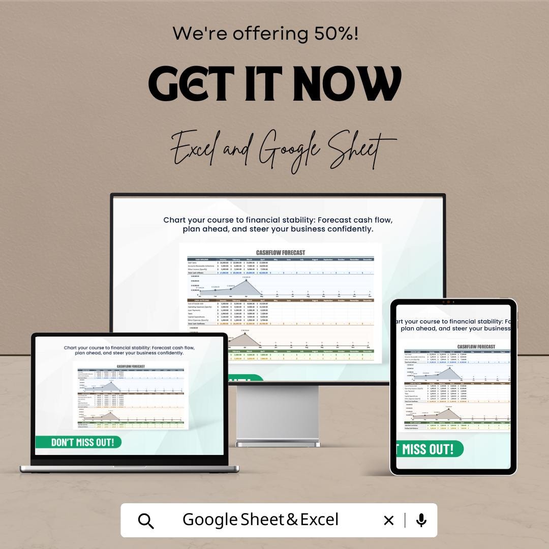Cashflow Forecast Sheet - Excel and Google Sheet | Financial Planning & Cash Flow Management | Budget Forecast Template