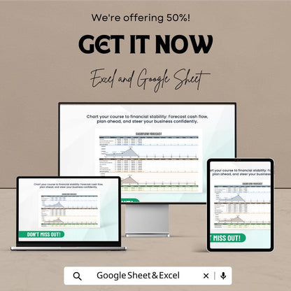 Cashflow Forecast Sheet - Excel and Google Sheet | Financial Planning & Cash Flow Management | Budget Forecast Template