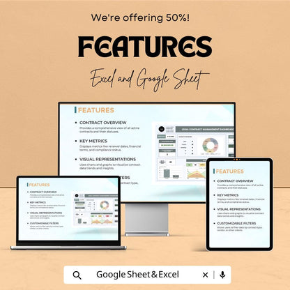 Legal Contract Management Dashboard - Google Sheet Template - Track Contracts, Manage Compliance & Risk - Editable and Customizable
