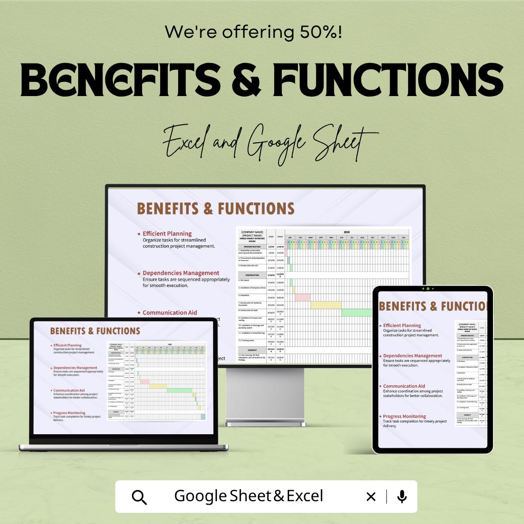 Residential Construction Project Schedule Template | Gantt Chart Builder Planner | Contractor Project Timeline | Build Schedule