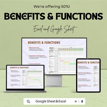 Residential Construction Project Schedule Template | Gantt Chart Builder Planner | Contractor Project Timeline | Build Schedule
