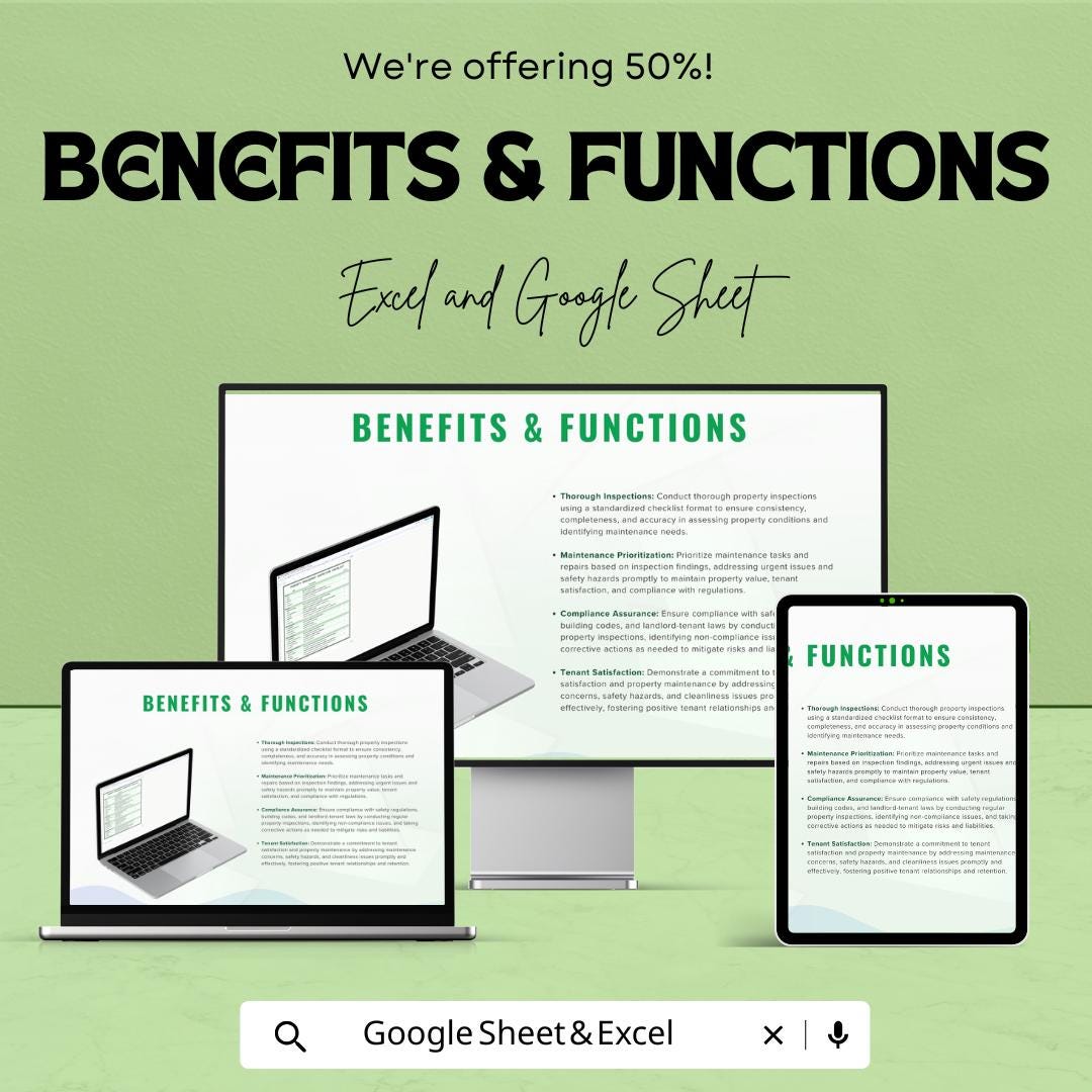 Property Management Inspection Checklist Sheet | Google Sheets Template | Property Inspection, Maintenance & Tenant Satisfaction |