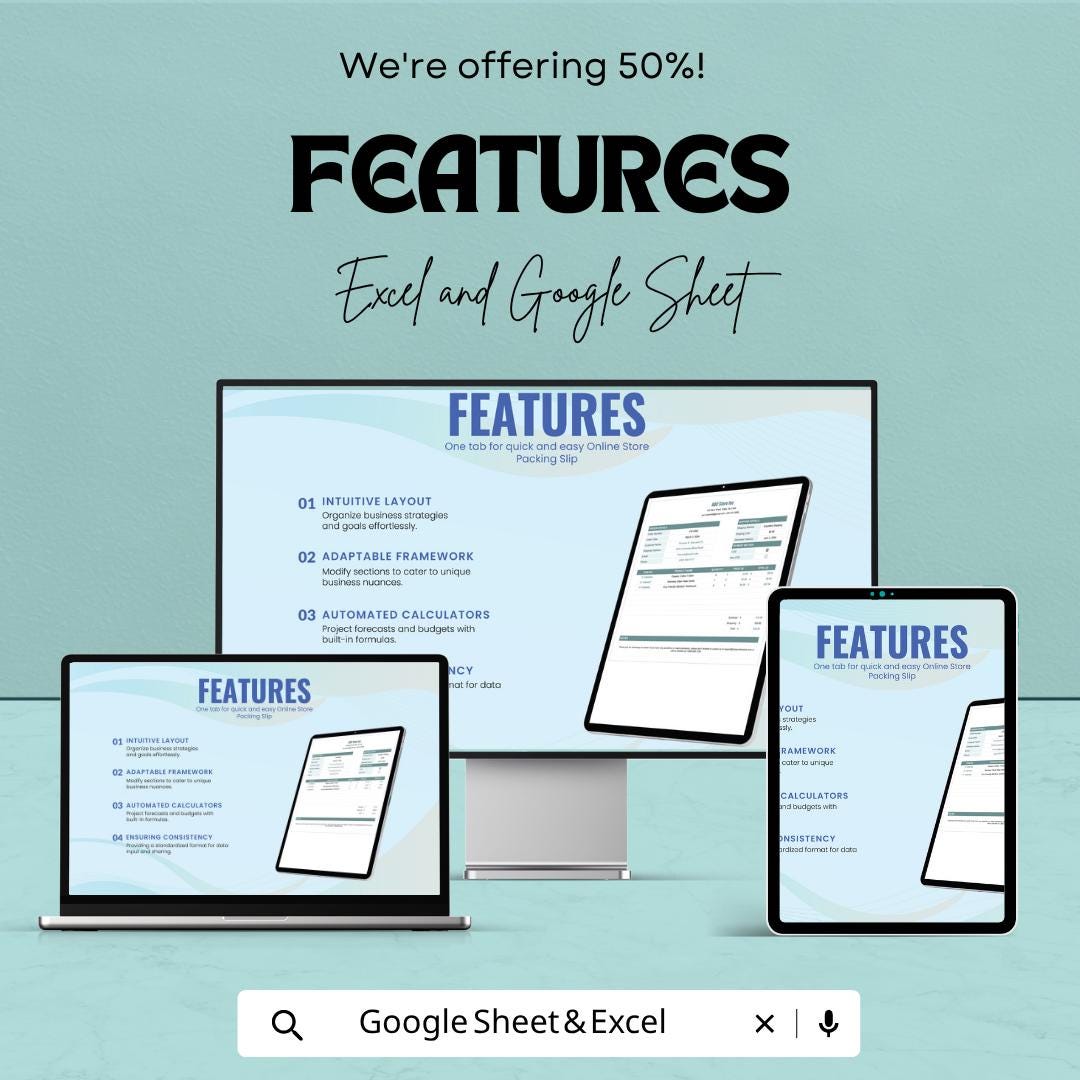 Online Store Packing Slip Template | Packing Slip Spreadsheet | Order Form Template | Shipping Slip | Small Business Tool