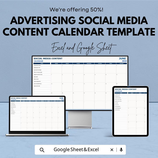 Advertising Social Media Content Calendar Template | Monthly Social Media Planner | Marketing Content Schedule | Social Media  Calendar