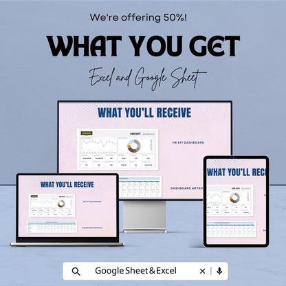 KPI Dashboard Template - Google Sheet and Excel - Employee Performance and Metrics Tracker - KPI Dashboard Sheet - HR Analytics Tool