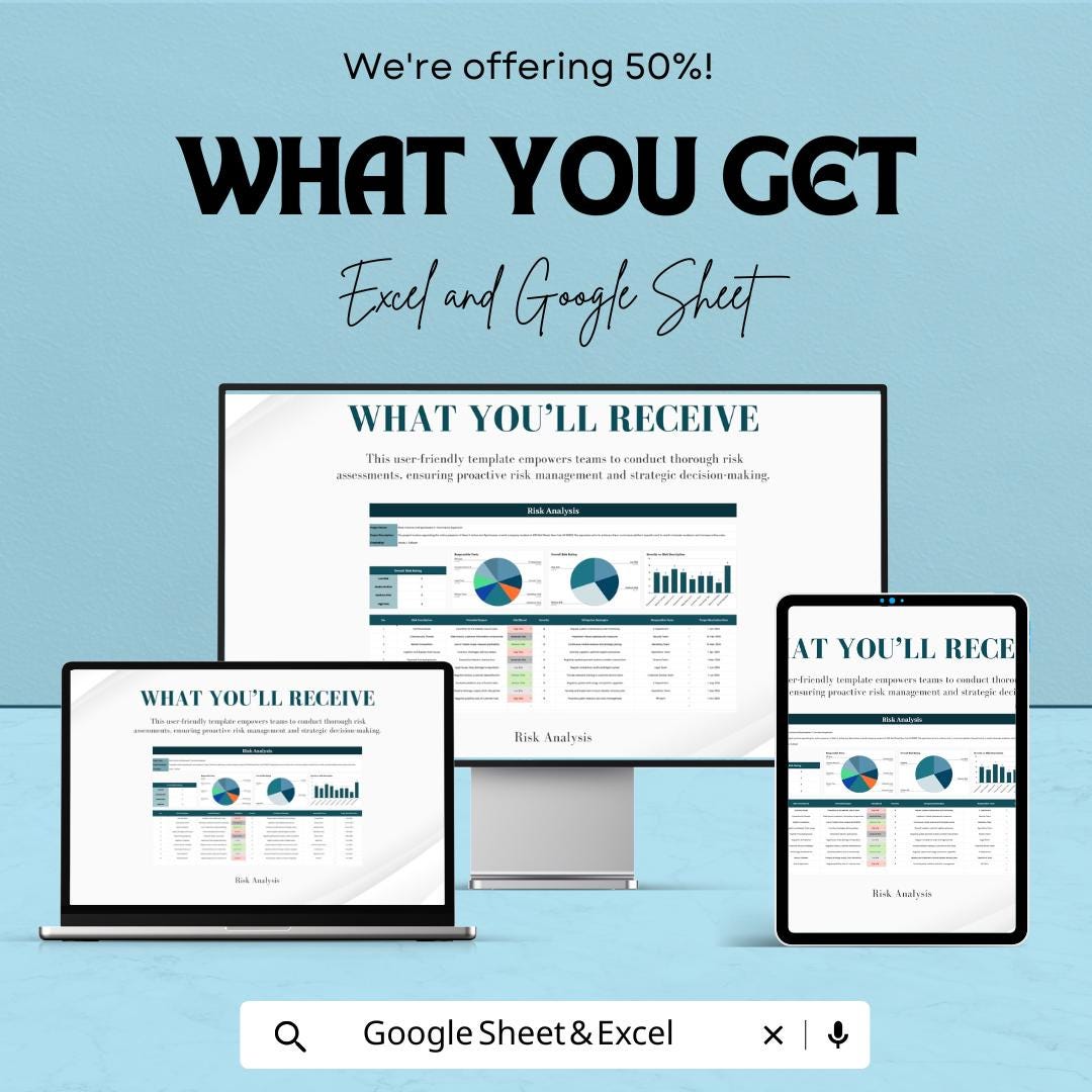 Risk Analysis Template | Excel & Google Sheets Risk Management Dashboard | Business Risk Assessment Tool | Project Risk Tracker Spreadsheet