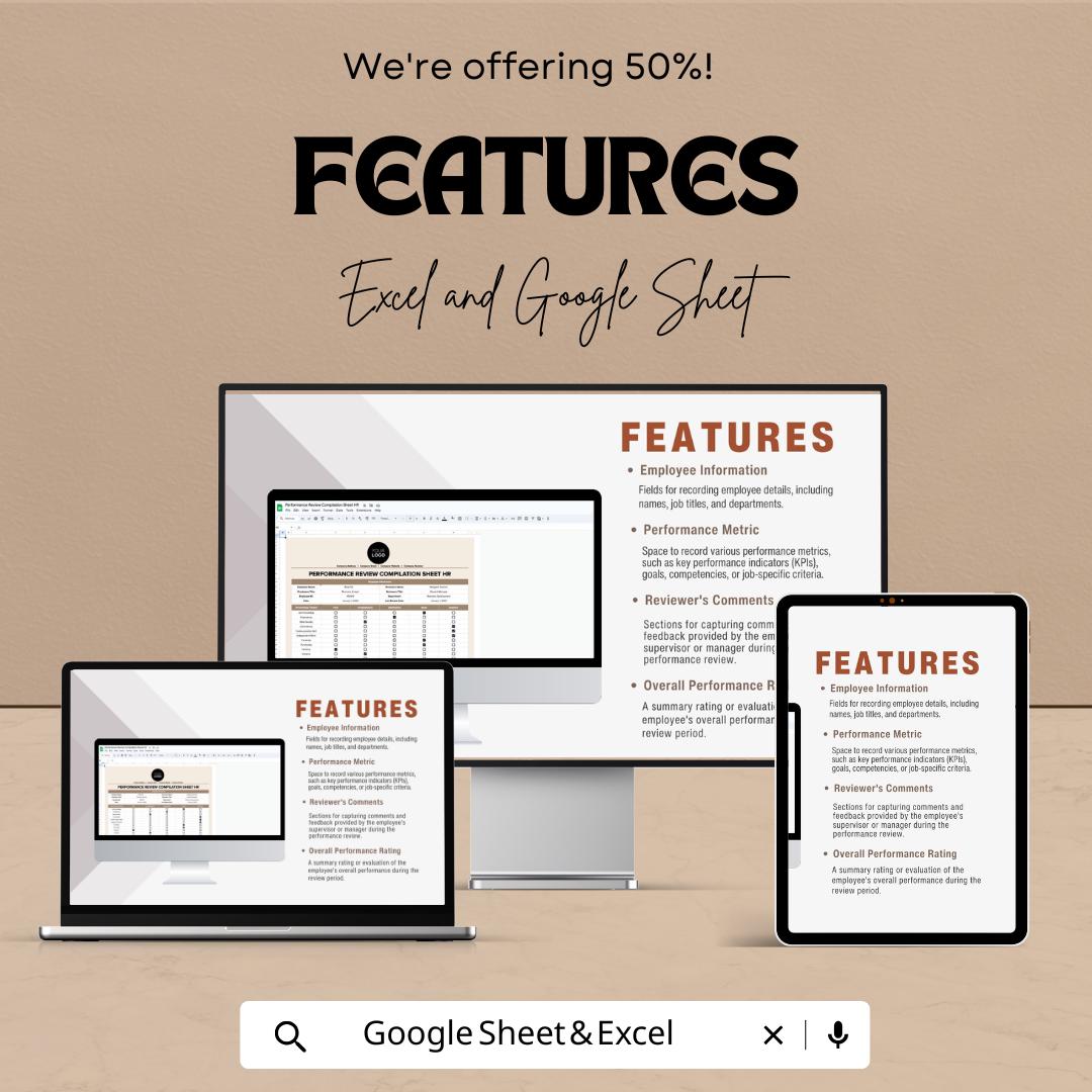 Performance Review Compilation Sheet HR Template | Employee Evaluation Tracker | Performance Review Form | Excel & Google Sheets